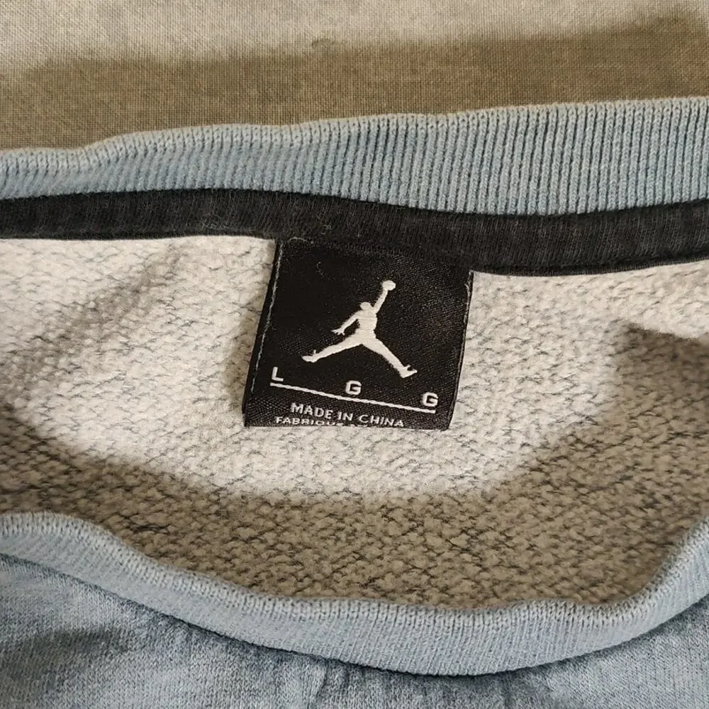 Nike Air Jordan Jumpman Block Fleece Crewneck Sweatshirt Mens Large Gray Blue